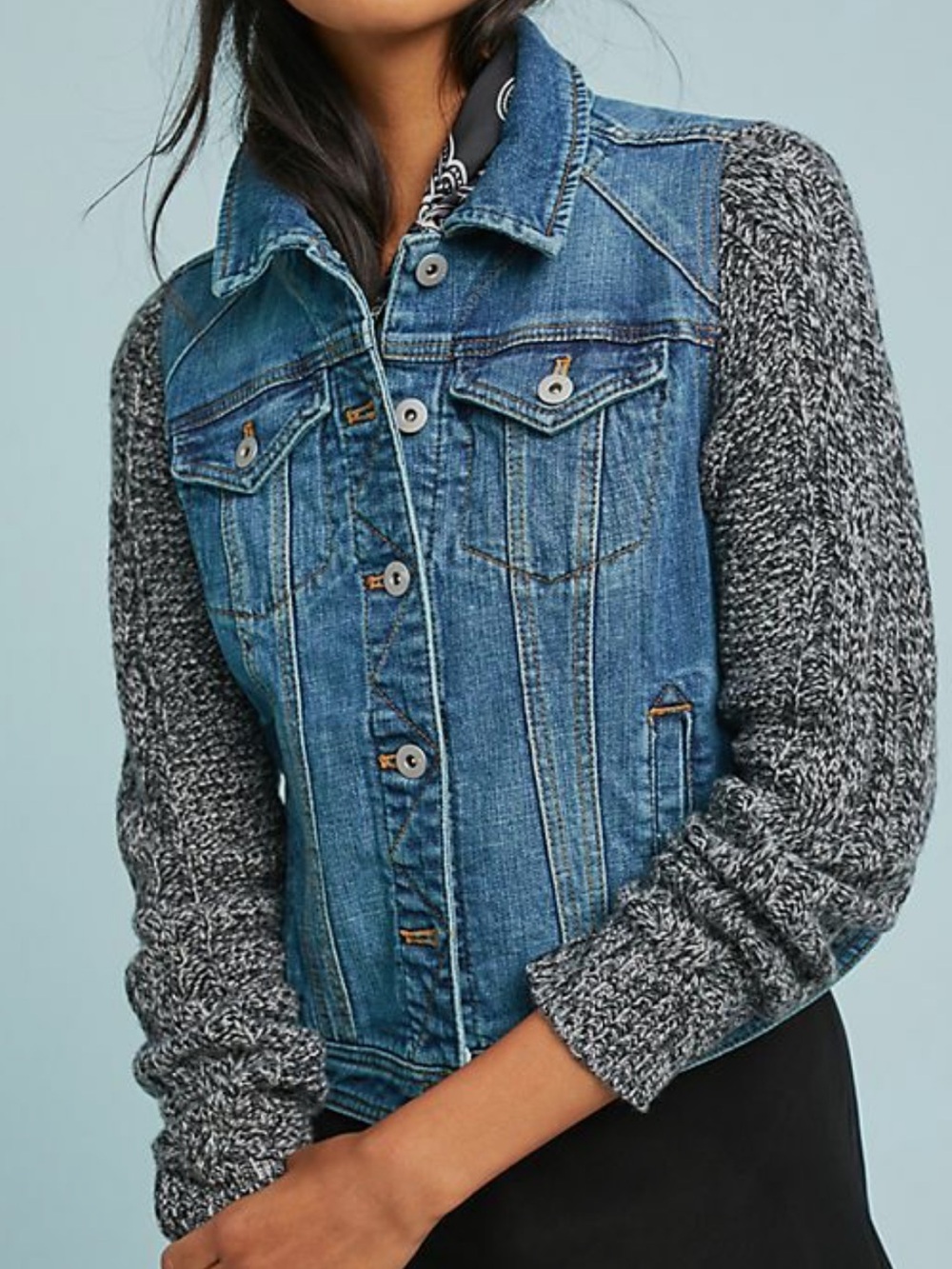 Anthropologie Pilcro Sweater-Sleeved Denim Jacket Size S